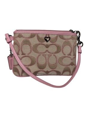 Coach Poppy Lurex Pink and Tan Wristlet EUC W/ Dusty